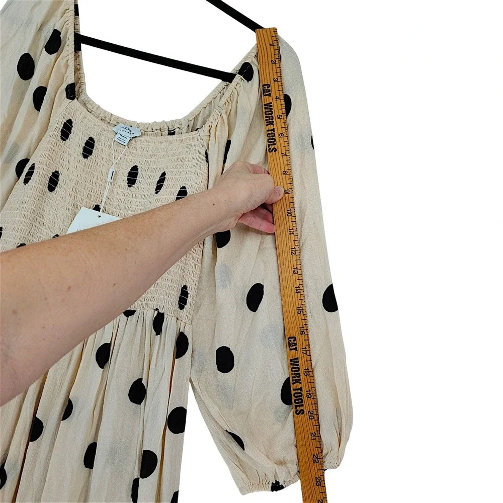 Seraphine Maxi Dress 12 Carmen Cream Black Polka Dot Shirred Boho Maternity NEW